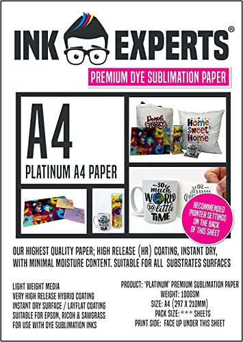 Ink Experts 100 g/m² Platin-Sublimationspapier, A4, hohe Freigabe, 100 Blatt