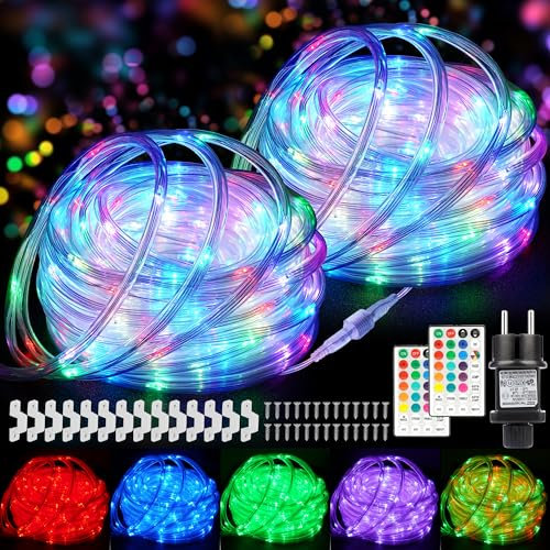 StarryEver Anschließbar 30M LED Schlauch Lichterkette Außen Strom, 300er LED Lichtschlauch Außen Bunt, 18 Farben Lichterkette Innen, Patio Lichterschlauch mit Fernbedienung für Outdoor Garten Balkon