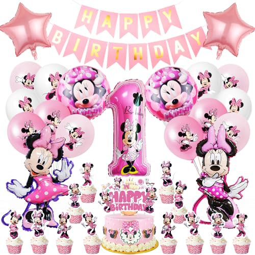 Geburtstagsdeko 1 Jahr Mädchen - Party Deko, Luftballons, Supplies und Dekorationen für Ersten Geburtstag - Tortendeko Rosa