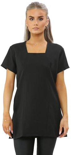 BOX CODE Women's Spa Salon Tunic Uniform Beauty Hair Therapist T9 (Black, 18)