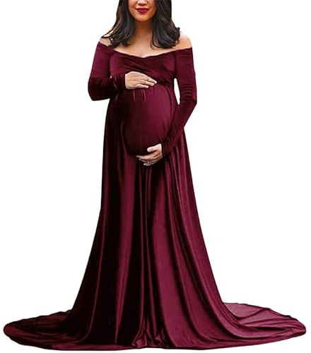 Runstarshow Mammaklänning fotografering babyshower klänningar för gravida kvinnor moderskapskläder långärmad v-ringad sammet graviditetsklänningar moderskapsklänning fotografi festklänning plusstorlek
