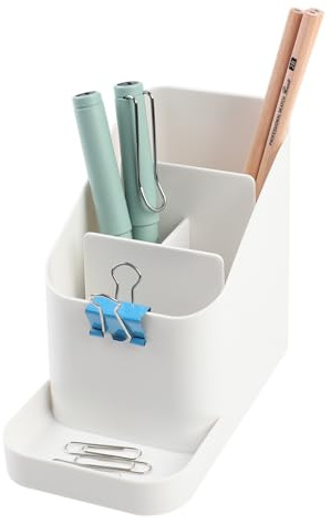 BLUE GINKGO Organizador de Escritorio Pequeño - Organización de Oficina | Suministros de Escritorio, Porta lápices, Porta bolígrafos para Escritorio | Accesorios de Oficina (Hecho en Corea) - Blanco