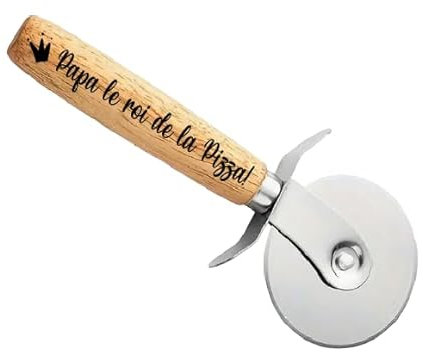 Roulette à Pizza Personnalisée Papa, le roi de la pizza – Outil de Cuisine en Acier Inoxydable – Cadeau Parfait pour la Fête des Pères, Phrase Modifiable