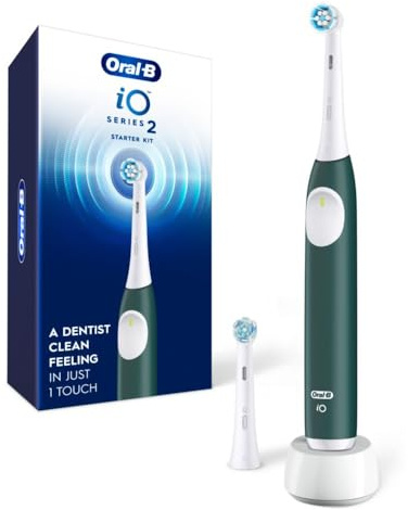 Oral-B Rechargeable Electric Toothbrush, iO2 Starter Kit, 3 Cleaning Modes, Automatic Pressure Sensor to Protect Gums, 2 Brush Heads, Forest Green