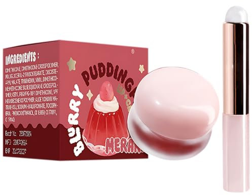 Lip Pudding Pot, Lip&Cheek Blurry Pudding Pot with Silicone Lip Brush, Blurring Pudding Pot Lip Mud, Buildable Lightweight, Multi-Use Soft Matte Velvet Finish, Makeup Blush for Women (02#Crush, 3g)