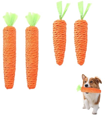 WYRGQIQN Giochi per Cani e Cuccioli - Set di 4 Carote Giocattolo da Masticare con Suoni Interattivi per Pulizia Denti e Divertimento Indistruttibile
