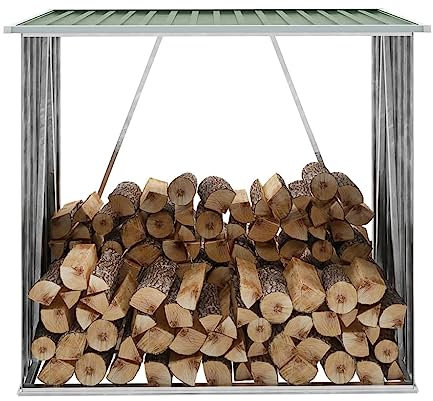 Cobertizo de jardín al aire libre, acero recubierto de zinc, 163 x 83 x 154 cm, almacenamiento móvil de leña, solución de almacenamiento de madera verde, cabaña de troncos de jardín duradera, nizador