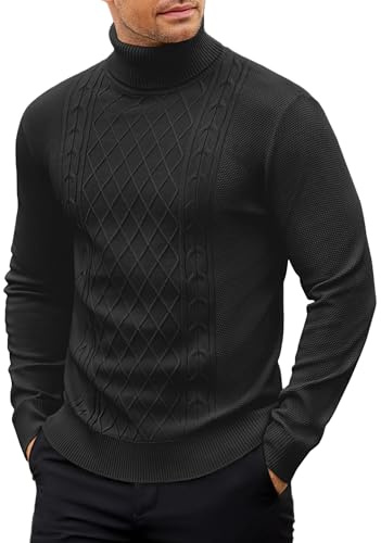 COOFANDY Jersey Hombre Cuello Alto Sueter Cálido Invierno Suéter Punto Casual Pullover Sueter Cuello Cisne Jersey Vestir Negro L