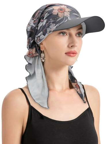 ZLYC Gorro de Punto para Mujer con Visera de quimioterapia, Floral Gris, Talla única
