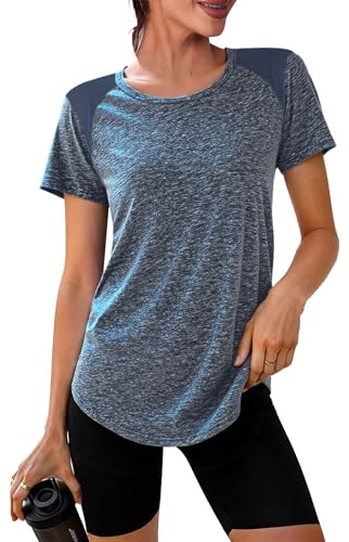 Crewhpo Women's Gym Shirts Short Sleeve Sports T-Shirt Lightweight Moisture Wicking Quick Dry Back Mesh Activewear Tees Running Tops | Lightweight fabric, breathable fabric, quick drying, light stretch, comfortable fit, fitness training