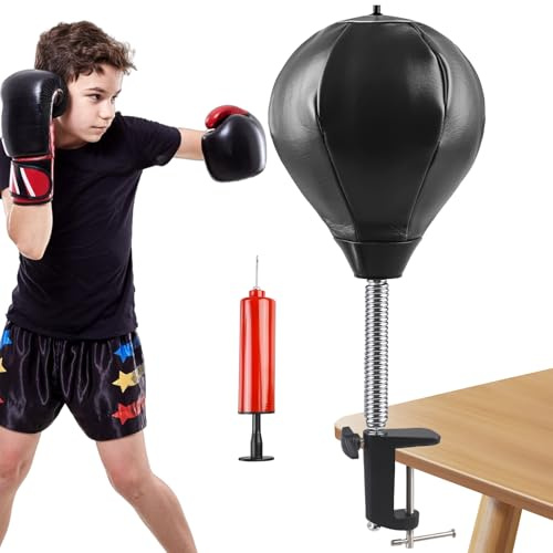 Behogan Punchingball Mesa: Oficina Punchingball, Escritorio de pera de boxeo, Mini saco de boxeo de mesa antiestrés con abrazadera de mesa, pelota de boxeo, saco de boxeo de escritorio, set de pelotas