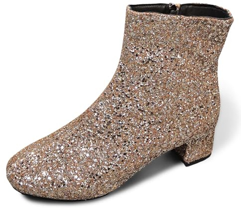 Mode britannique pour femme - Couleur unie - Décoration à paillettes - Talon épais - Fermeture éclair latérale - Bottes courtes