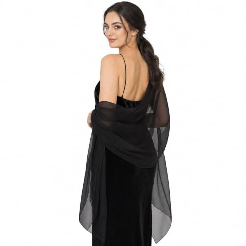 Svart sjal | Elegant chiffonsjal och omslag för kvinnor | för bröllopsgäster
