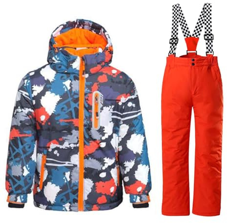 WOWULOVELY Boy's Ski Jacket Pants Windproof Snowsuit 2-Piece Set Snowboarding Outwear Ski Suit Unisex(Red+red,Size 10)
