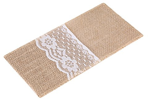 10pcs Porte Couvert Dentelle Jute, Sac Toile Jute Dentelle Pochette Couvert Décoratif Mariage Sac Coutellerie Fourchettes pour Décor de Mariage.