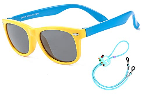 Rocf Rossini kids sunglasses Pilot Sun glasses Polarized Shades Girls Boys UV Protection Eyewear for Age 2-8 (Yellow/Blue)