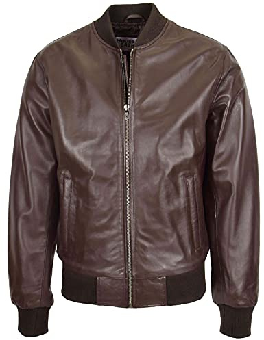 Veste bomber en cuir véritable pour homme, MA-1, style universitaire, Ryan de House Of Leather, marron, L