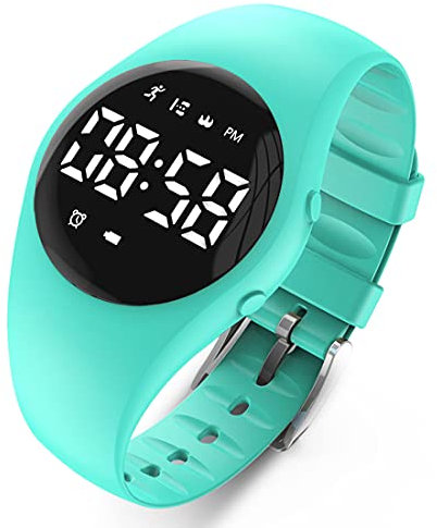 Montre numérique à LED avec podomètre, traqueur de pas numérique, sans Bluetooth, réveil vibrant, chronomètre, excellent cadeau pour les enfants, les filles, les garçons et les femmes (vert)