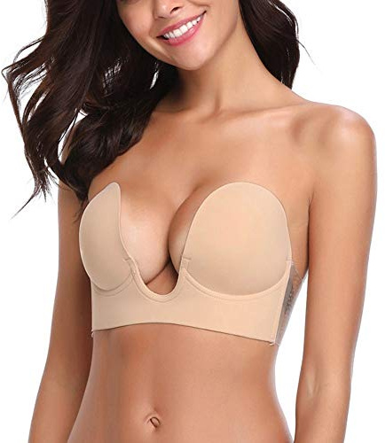 Générique Soutiens-Gorge Dos Nu Push Up Bras sans Bretelles Auto-adhésifs, Femme Invisible Soutien Gorge sans Bretelles, Réutilisable Soutien Gorge pour Robes de Soirée, Robes de Bal (Beige, L)