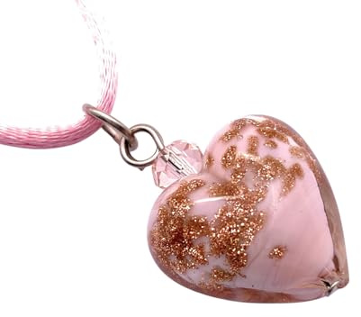 Pendentif en forme de cœur en verre de Murano fait à la main - Bijou de Murano fabriqué à partir de paillettes dorées de Venise en Italie - Pendentif en forme de cœur en verre vénitien fait à la main