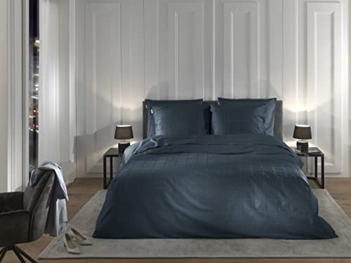 Heckett & Lane Mako-Satin Bettwäsche 155x220 Diamante Maritim Blue Wende Karo Uni