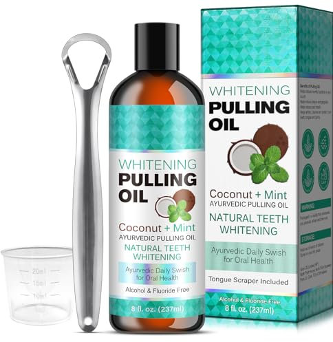Whitening Pulling Oil, Kokosöl-Mundwasser, natürliches Whitening Oil Pulling Mouthwash, 8 Fl Oz Reinigungs Plaque -Reduzierungsmischung,Entfernen Sie Zahnstein und Plaque -Zungenschaber und Messbecher