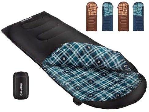 KingCamp Schlafsack für Erwachsene, Winter, Flanell gefüttert, kaltes Wetter, 4-Jahreszeiten-Schlafsack, große und hohe Schlafsäcke, leicht, wasserabweisend für Camping, Rucksackreisen, Wandern,