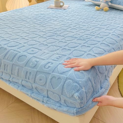 Hiseng Lenzuolo con Angoli in Flanella, Elastico Lenzuola Letto Fino a 30 cm di profondità, Traspirante Lenzuolo sotto con Angoli con Angolo (200x220 cm (Lenzuolo con Angoli),Lettere Blu)