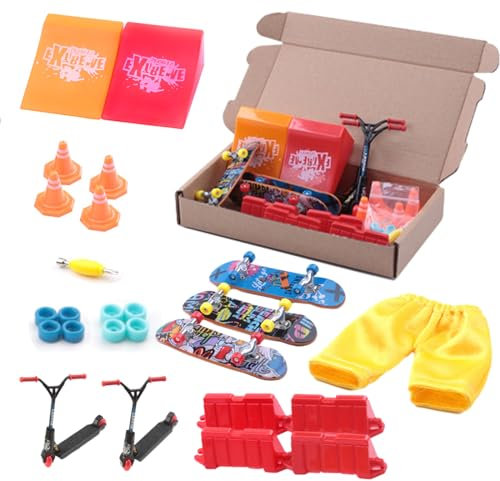 Zuzer Finger Skateboard,25PCS Mini Fingerboard Skate Ramps Kit Fingerboard DIY Finger Skate Boarding Ultimate Sport Training Requisiten Spielzeug für Kinder