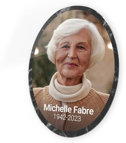 Médaillon funéraire commémoratif Ovale Personnalisable avec Photo, Plaque funéraire avec ou sans Bordure, en plexiglass, Fixation adhésive, Format 10,5x14 cm