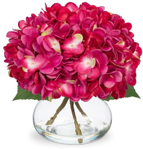 Oairse konstgjorda blommor med 4 hortensior i glasvas konstgjorda hortensior blommor