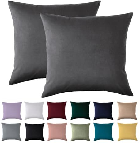 Kissenbezug 80x80 2er Set - Kopfkissenbezug 80 x 80 cm Anthrazit Für Kissen 100% Mikrofaser Kissenhülle Bügelfrei & Knitterfrei mit Reißverschluss