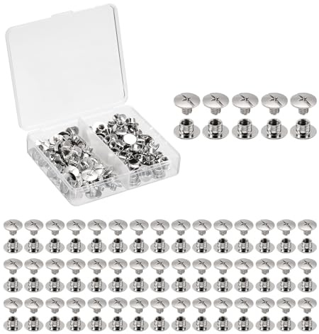 sourcing map 50 Sets Chicago Screws Leather Rivets, M5 3/16-Inch Belt Binding Metal Screws for Leathercraft, Bags, Shoes, Purse, Bookbinding, Silver, M5x4mm