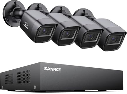SANNCE Sistema de cámaras de Seguridad 8CH 1080P con grabadora DVR CCTV + 4 cámaras, visión Nocturna de hasta 20 m, Alarma por detección de Movimiento, Acceso Remoto