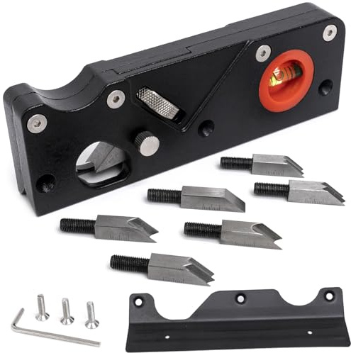 GRDM Woodworking Chamfer Plane, Precision Edge Trimming Tool with 7 Interchangeable Cutters, Aluminum Alloy and ABS, for Wood Edge Shaping, Black