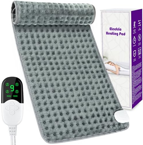 Heating Pad Electric Heat Pad for Back Shoulder Neck, Heated Pad Electric Heats up Quickly with 9 Heat Levels and 4 Timer Settings, Small Electric Blanket Machine Washable, 30 x 60 cm, Grey
