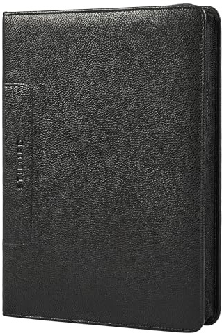 STILORD Don Carpeta de Conferencias A4 de Cuero Negro Portadocumentos Vintage de Piel con Anillas Portafolios Elegante para Tablet de 11 Pulgadas Carpeta Organizadora Grande