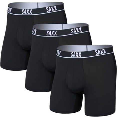 SAXX Underwear Co. Men's Essential Performance Mesh Boxer Brief with Fly 3 Pack Black 6 Inch