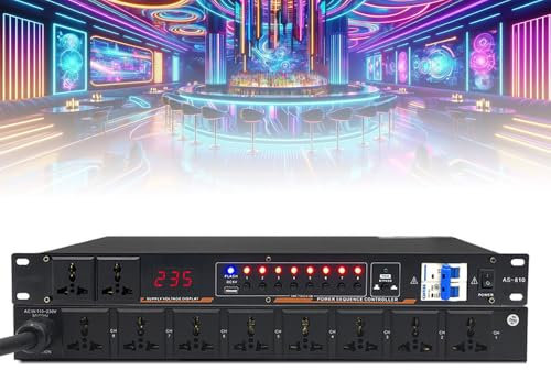 Controlador de secuencia de alimentación de 8 vías con pantalla LED, interruptor de tiempo de avance y retroceso, interfaz USB para equipos de DJ y sistemas de grabación de audio