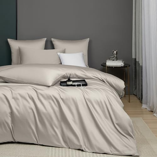 Luowei Juego de ropa de cama de algodón 155x220 cm Mako satin color marrón oscuro con calidad de algodón egipcio, juego de sábanas naturales suaves con certificación Oeko-Tex 155x220 con cremallera y