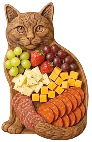 Funny Cat Shaped Charcuterie Board Wooden Serving Platter for Cheese Meats Fruit, Novelty Kitchen Serving Tray Ideal for Food & Cheese Lovers