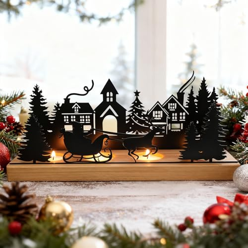 Forbabe Corona de Adviento Portavelas Moderno, Navidad Arreglo de Adviento Alargado Portavelas Teelights Candelabro con Soportes de Madera, Bandeja para Velas Portavelas Candelabro para Decoración