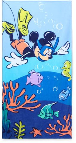 Disney Store Official Mickey Beach Towel with Mickey Mouse Screen Art on Topside - Measures 29 x 58 - Soft & Absorbent for Pool or Beach - Bath Towels for Kids Who Love Disney & Mickey
