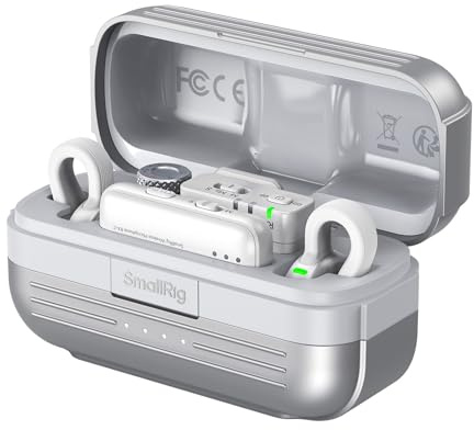 SMALLRIG S70 Trådlös Mikrofon (2 Sändare + 2 Mottagare + Laddningsvagga), USB-C & 3,5 mm Uttag för Telefoner/Surfplattor/Kameror, Osynlig för Vloggar, 48 kHz/24 Bit Inspelning, Vit - 5716