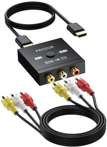 PROZOR RCA to HDMI Converter with 4:3/16:9 Switch, AV to HDMI Adapter for TV, Composite CVBS Video Audio Converter for PS1/PS2/N64/Wii/Xbox/VCR/VHS/DVD, Supports PAL/NTSC, Plug & Play
