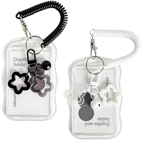 TLDBATICE 2 Pièces Porte Photocard Holder avec Cordon Extensible, Porte Cartes Transparent avec Étoile et Clochette, Imperméable Porte Carte Bus, Protège Carte ID Photo Idol
