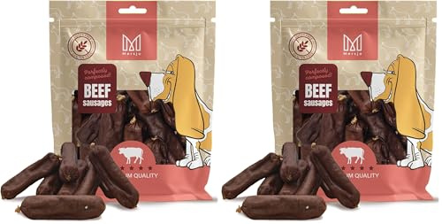 MERSJO Hundeleckerlis - Salsicce per cani, 500 g, senza glutine, 90% manzo, essiccate all'aria (Confezione da 2)