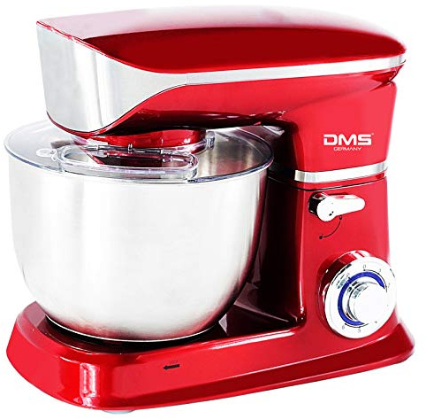 Küchenmaschine Rührmaschine Knetmaschine Teigkneter Edelstahlschüssel Spritzschutz 6-stufige Geschwindigkeit 6 L, 1900 Watt max. DMS® (Rot)