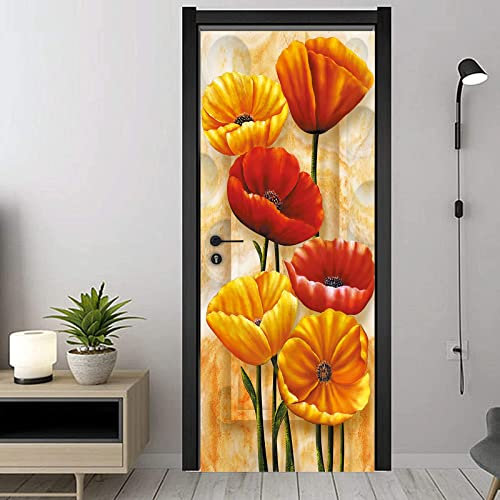 FLFK 3D Pittura a olio con fiori Autoadesiva Adesivo per porta 77x200cm(Set di 2 fogli)-Murale Stacca e attacca Foto Adesivo da parete decalcomania Salotto Camera da letto arredamento