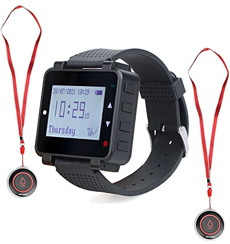 Retekess T128-TD019 Wireless Waiter Calling System, Alert System Emergency Call Button with 600mAh Built-in Battery for Patient Elderly Personal Home Attendant Nurse (1 Receiver and 2 Transmitters)